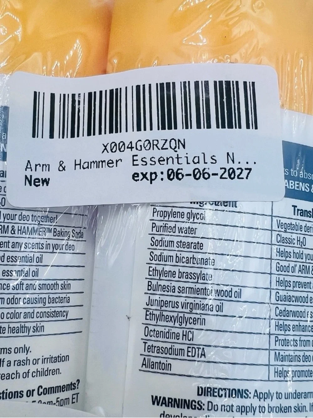 6 Pack Arm & Hammer Essentials Unscented Aluminum Free Deodorant 2.5 oz Exp 6/27